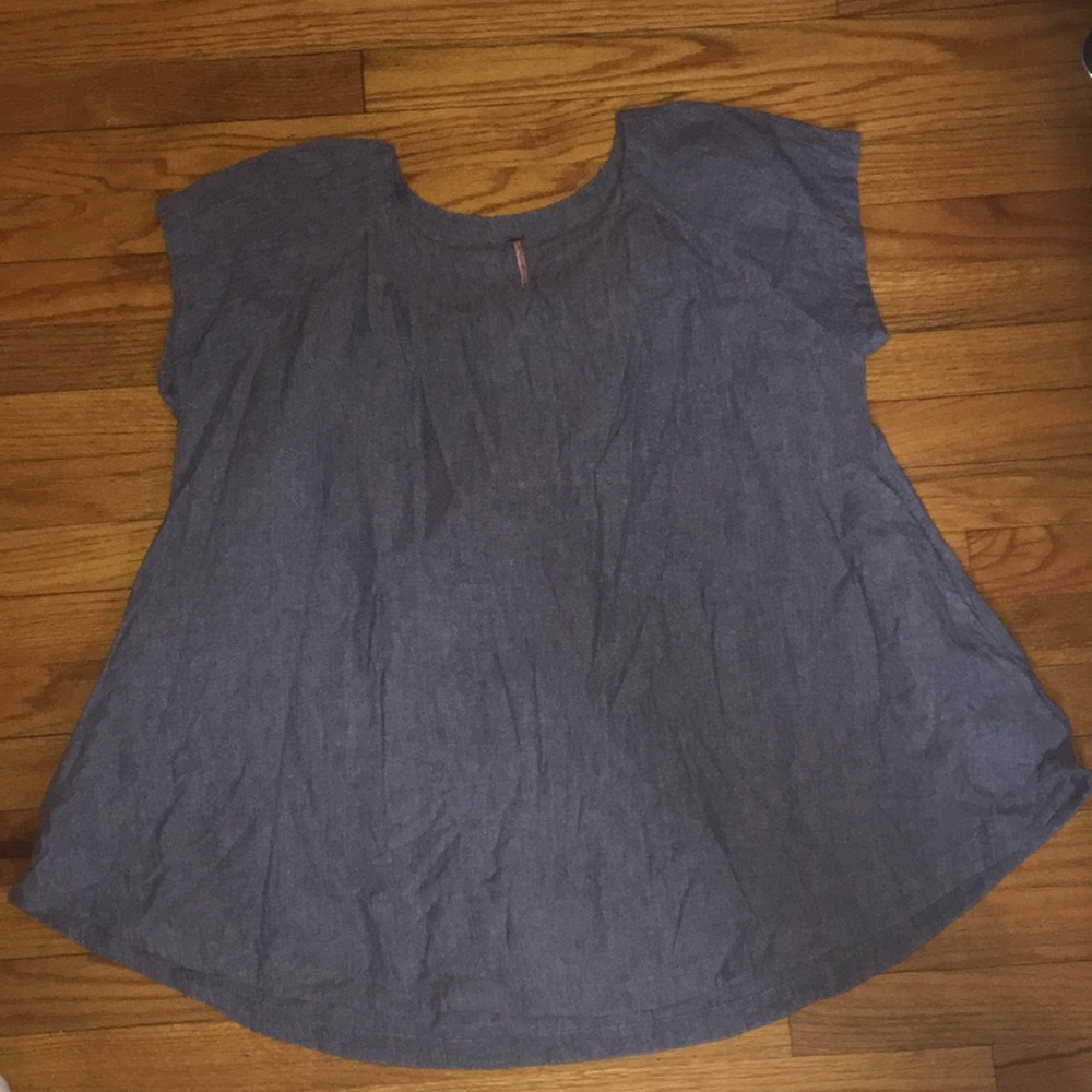 Free People Chambray Blue Swing Top with pockets